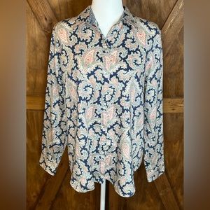 EUC Ladies Chaps No Iron Button Down Paisley Shirt Size XL